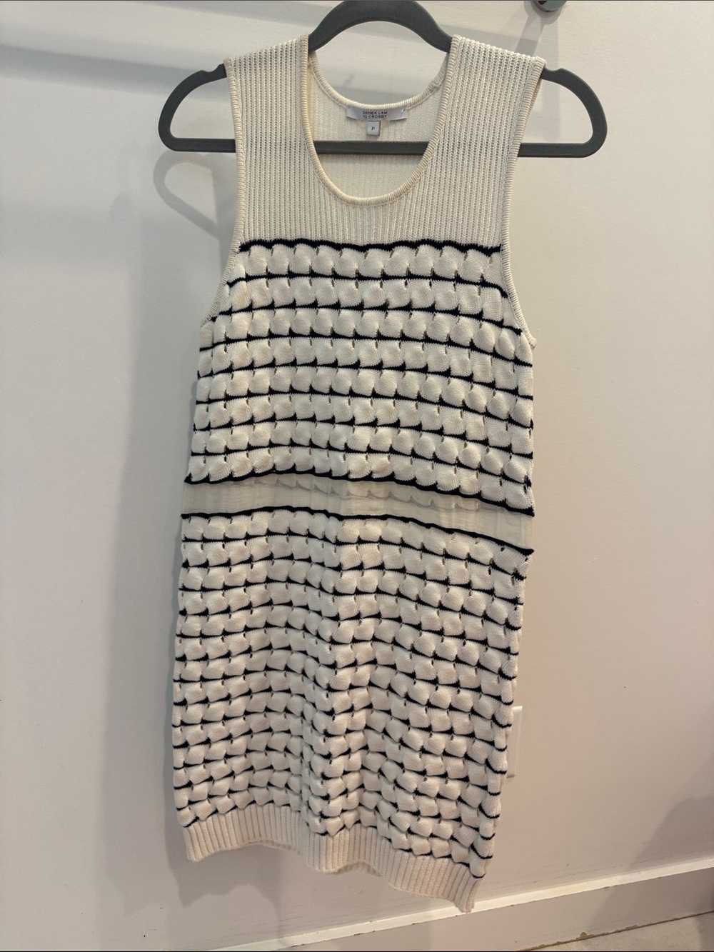 10 Crosby Derek Lam Ivory and Black Knit Sleeveless Dress